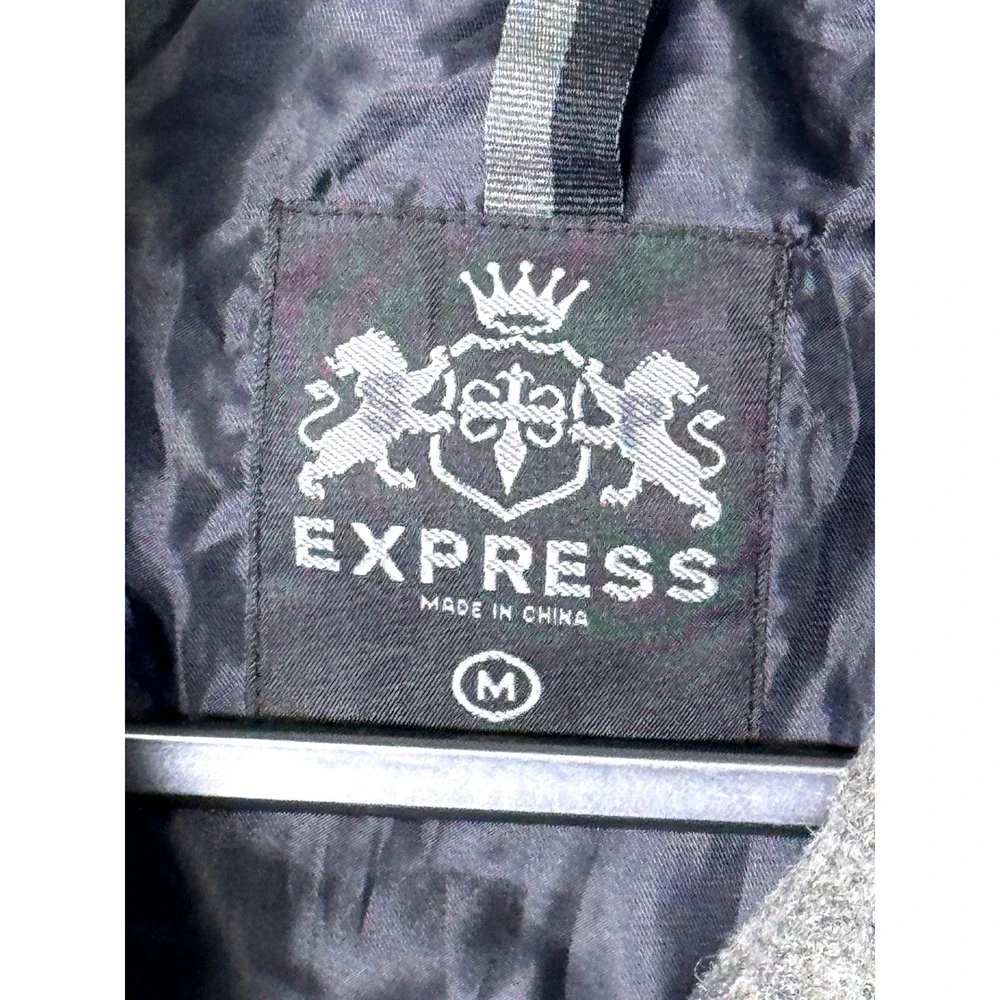 Express Mens Gray Wool Blend Full Zip Mock Neck‎ Jacket Coat Medium RN55285